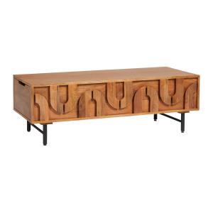 Mesa de centro con 2 cajones de madera de mango y metal neg…