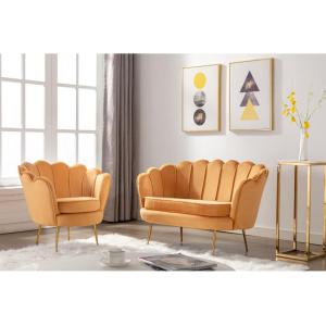 Conjunto sofá de 2 plazas y sillón de terciopelo amarillo m…