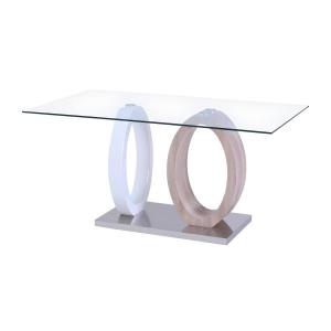 Mesa de comedor AYANE - Cristal templado y MDF - Roble y Bl…