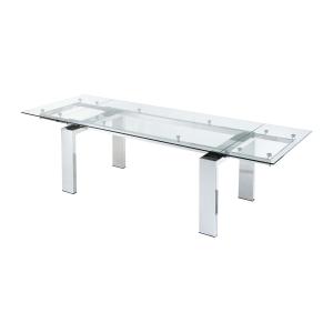 Mesa de comedor extensible LUBANA - Cristal templado y meta…