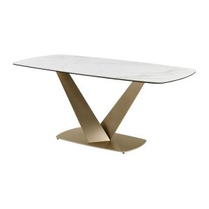 Mesa de comedor 6 comensales de cerámica y metal - Efecto m…