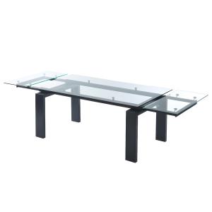 Mesa de comedor extensible LUBANA - Cristal templado y meta…