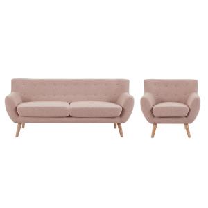 Sofá de 3 plazas y sillón de tela rosa SERTI II
