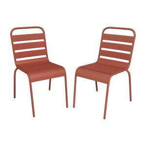 Juego de 2 sillas de jardín apilables de metal - Terracota…
