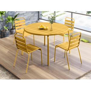 Mesa de comedor de jardín de metal - una mesa D.110cm y 4 s…