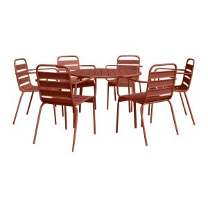 Comedor de jardín de metal - une mesa redonda D.130 cm y 6…