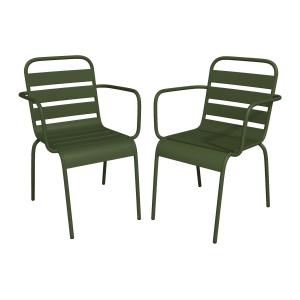 Juego de 2 sillones de jardín apilables de metal - caqui -…