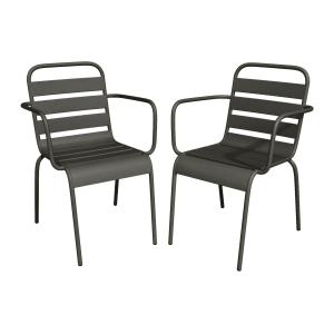 Juego de 2 sillones de jardín apilables de metal - Gris ant…