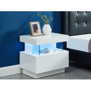 Mesa de noche 1 cajón y 1 estante - Con LEDs - MDF - Blanco…