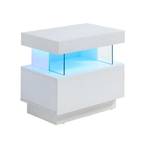 Mesa de noche 1 cajón y 1 estante - Con LEDs - MDF - Blanco…