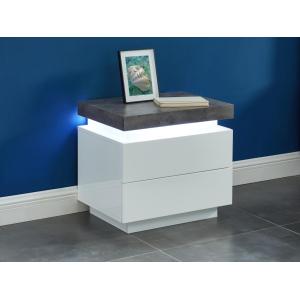 Mesa de noche 2 cajones - MDF lacado - Con LEDs - Color: bl…