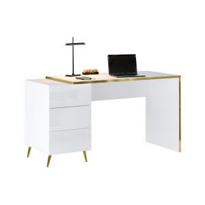 Escritorio con cajones - Blanco brillante y dorado - MARZIA…