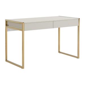 Escritorio con 2 cajones - MDF y metal - Beige y dorado - M…