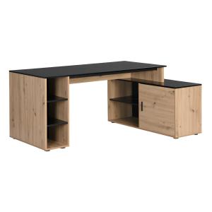 Escritorio rinconera con compartimentos - MDF - Natural y n…