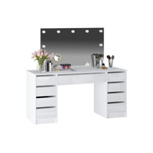 Tocador doble con espejo LED - 9 cajones - Blanco brillante…