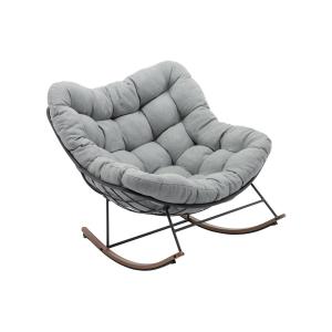 Sillón de jardín mecedor de acero - Negro y cojín gris - LI…