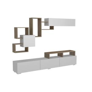 Mueble TV con compartimentos - Natural y blanco TALOLI