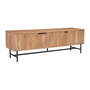 Mueble TV con 3 puertas de madera de acacia y metal negro -…