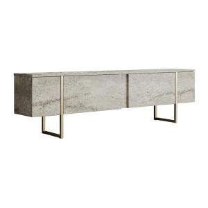 Mueble TV con 2 puertas - Efecto travertino beige y dorado…