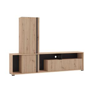 Mueble TV con 3 puertas y 3 estantes - Natural claro y negr…