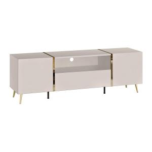 Mueble TV con 2 puertas 1 cajón y 1 estante - Beige y Dorad…