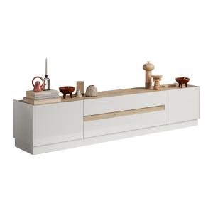 Mueble de TV con 2 puertas y 2 cajones - Blanco lacado y Na…