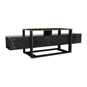 Mueble TV 2 estantes - Efecto mármol negro y dorado - COMEB…