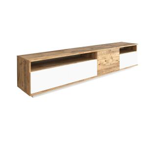 Mueble TV 4 puertas y 2 estantes - Natural claro y blanco -…