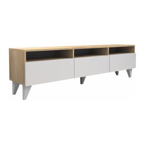 Mueble de TV con 3 puertas y 3 estantes - blanco y natural…