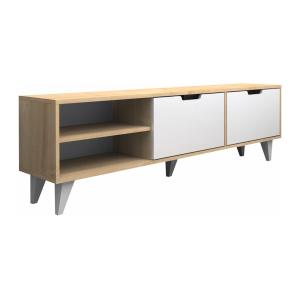 Mueble de TV con 2 puertas y 2 estantes - Blanco y Natural…