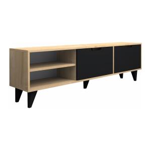 Mueble de TV con 2 puertas y 2 estantes - Negro y Natural -…