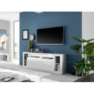 Mueble TV - 1 puerta y 6 estantes - con LEDs - Blanco lacad…