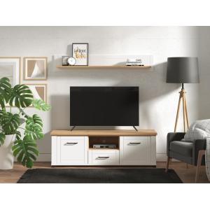 Mueble TV con 2 puertas 1 cajón y 1 estante - blanco y natu…