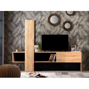 Mueble TV con 1 puerta 2 estanterías y 2 estantes - Natural…