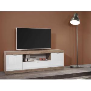 Mueble TV con 2 puertas 1 cajón y 1 estante - Natural y bla…