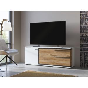 Mueble TV con 1 puerta y 2 cajones - Natural y blanco NISUKA