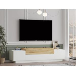 Mueble TV con 4 puertas - blanco y natural - OPHRISA