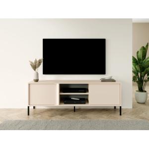 Mueble TV 2 puertas y 2 estantes con LEDs - Beige - ELYNIA