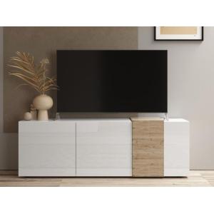 Mueble de TV con 3 puertas - Blanco y natural claro - CAYNO