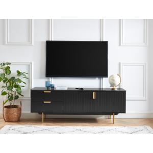 Mueble TV - 2 puertas y 2 cajones - MDF y metal - Negro y d…