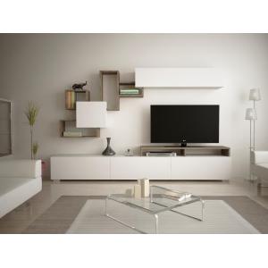 Mueble TV con compartimentos - Natural y blanco TALOLI