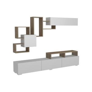 Mueble TV con compartimentos - Natural y blanco TALOLI
