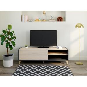 Mueble TV KOLYMA - 1 puerta y 2 estantes - Color: roble y a…
