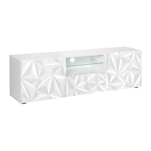 Mueble TV ERIS - LEDs - 2 puertas y 1 cajón - Blanco lacado