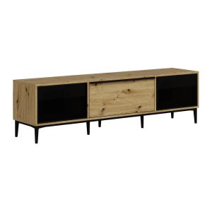 Mueble TV con 3 puertas de vidrio templado negro - Natural…