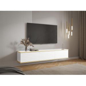 Mueble TV flotante con 3 puertas de MDF - Blanco y Dorado -…