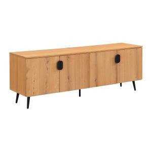 Mueble TV con 4 puertas chapado en roble y acero - Natural…