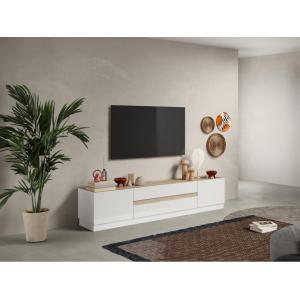 Mueble de TV con 2 puertas y 2 cajones - Blanco lacado y Na…