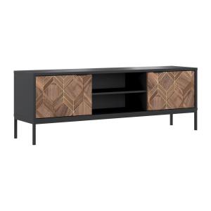 Mueble de TV con 2 puertas y 2 estantes - Negro y Natural o…