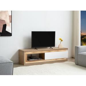 Mueble TV con 1 cajón y 1 estante con LEDs en MDF - Natural…